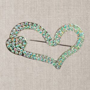 Aurora Borealis Heart-Shaped Crystal Brooch